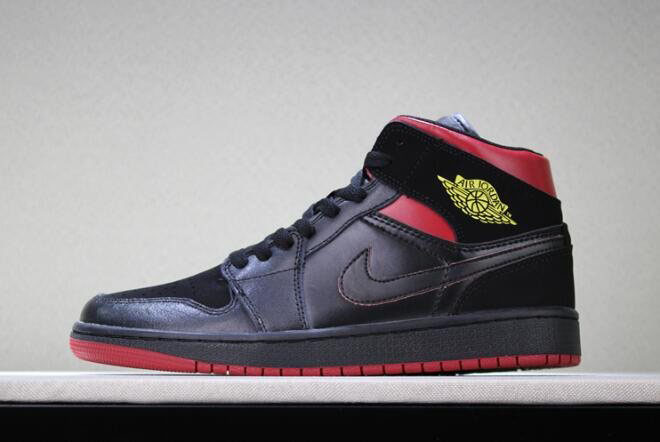 Air Jordan 1 Mid Last Shot Black/Red-Yellow Men's and Women's Size 554724-076