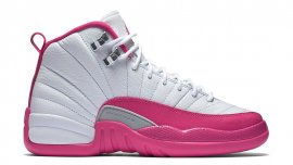 Air Jordan 12 (XII) Retro Girls White Vivid Pink Metallic Silver 510815-109 Clearance