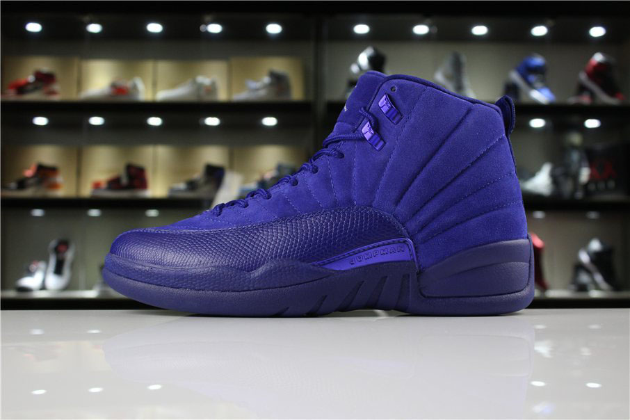 Cheap Air Jordan 12 Blue Suede Deep Royal Blue/White-Metallic Silver 130690-400