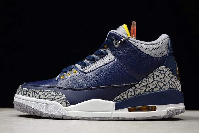 Air Jordan 3 Retro Michigan PE Collegiate Navy/Amarillo-Cement Grey AJ3-820064