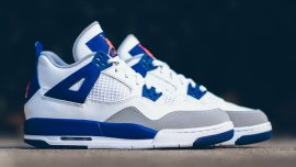 Air Jordan 4 (VI) Retro Girls White Deep Royal Blue Wolf Grey Hyper Orange Knicks 487724-132 Real