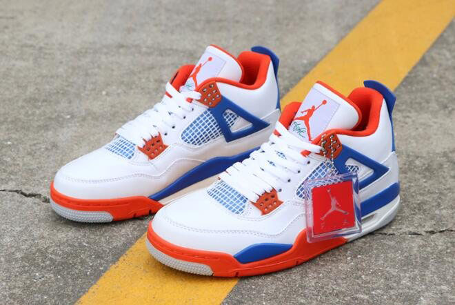Custom Air Jordan 4 Knicks White/Royal Blue-Orange 308497-171 Free Shipping