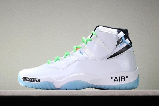 Custom Off-White x Air Jordan 11 White/Legend Blue/Black/Green Free Shipping