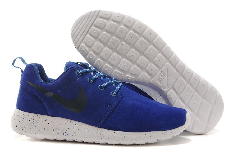 Cheapest Roshe Run Men's Shoes Suede Splash-ink Blue/White