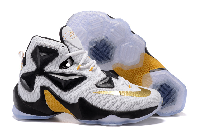 Wholesale Nike LeBron James 13 Shoes White/Black/Golden
