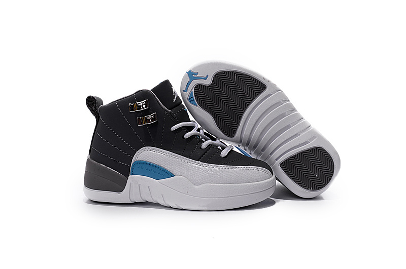 Cheap Wholesale Air Jordan 12 Kids Black/White/Blue