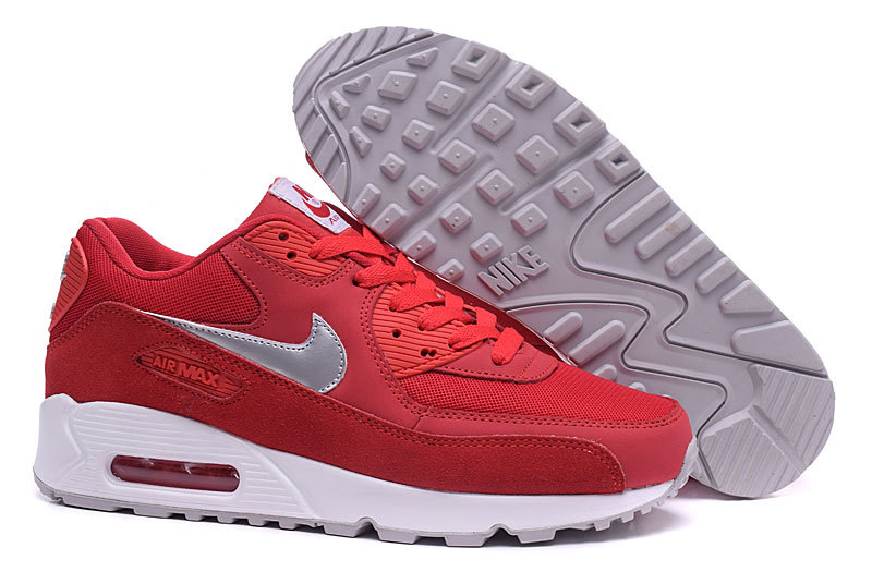 Cheapest Air Max 90 Shoes Men Red/Silver/White