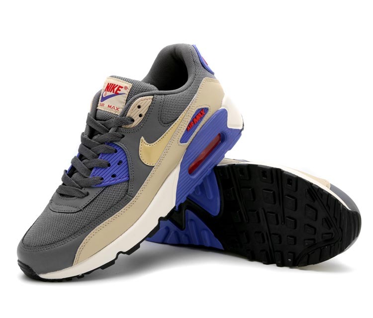 Cheap Sale Nike Air Max 90 Shoes Grey/Yellow/Blue