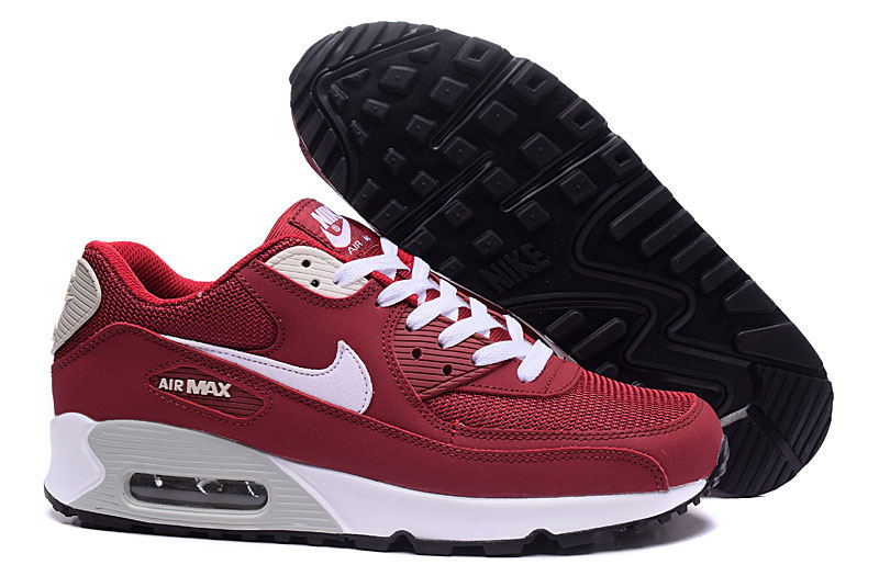 Cheapest Air Max 90 Shoes Women Dark Red/White