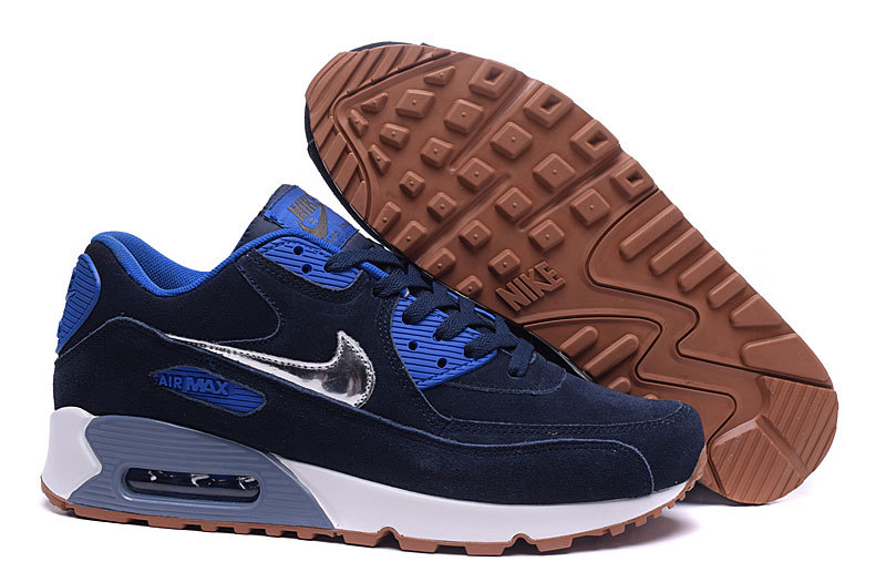 Wholesale Cheap Nike Air Max 90 Shoes Suede Dark Blue/Silver