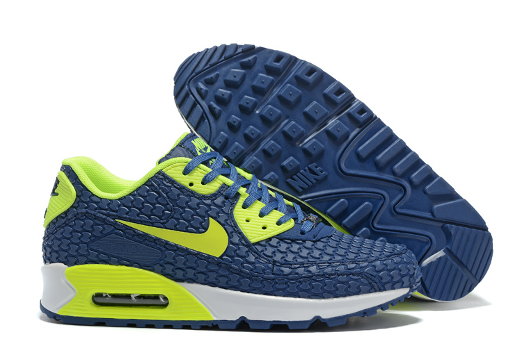 Wholesale Nike Air Max 90 Shoes KPU Men Blue/Fluorescence Green