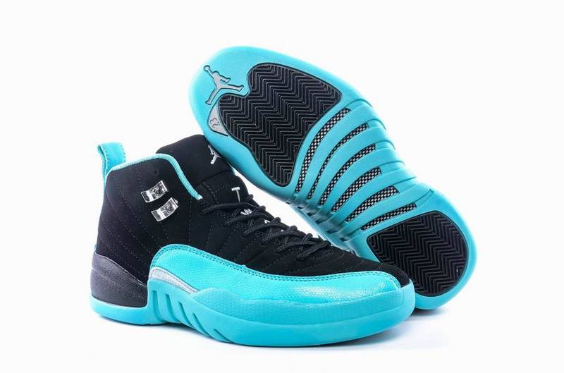 Cheap Air Jordan 12 Shoes Retro Women Black/Acid Blue