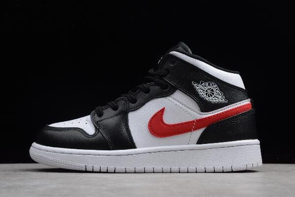 Grade School Air Jordan 1 Mid Multi Swoosh Black/White-University Red-Tour Yellow 554725-052