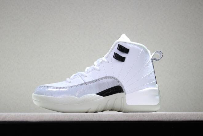 Kid's Air Jordan 12 Barons White/Black-Wolf Grey