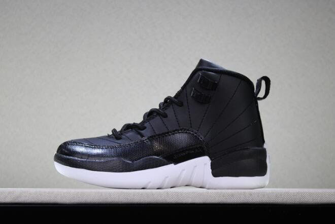 Kid's Air Jordan 12 Black Nylon Black/White-Gym Red Shoes