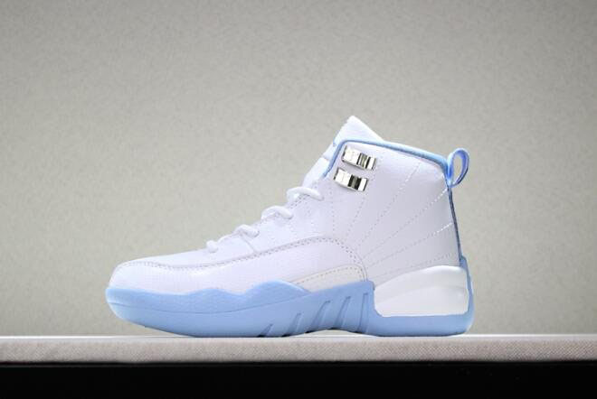 Kid's Air Jordan 12 Melo White/Metallic Gold-University Blue