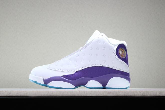 Kid's Air Jordan 13 Hornets PE White Purple Basketball Shoes