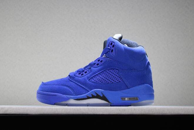 Kid's Air Jordan 5 Retro Blue Suede Game Royal/Black
