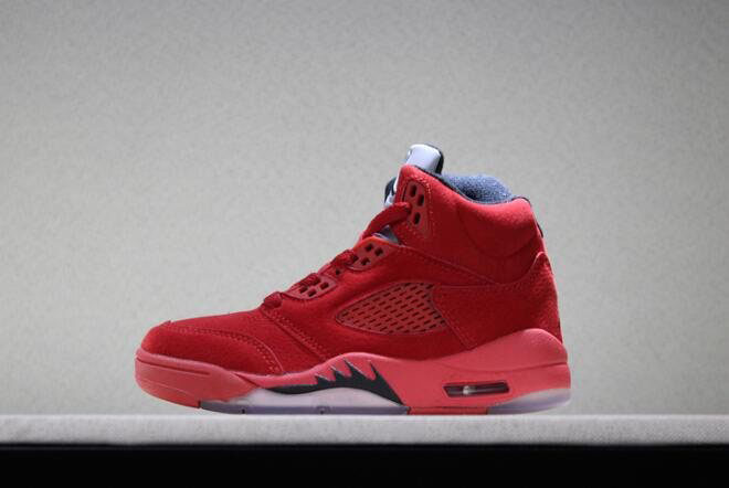 Kid's Air Jordan 5 Retro Red Suede University Red/Black Free Shipping