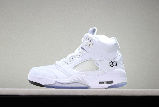 Kid's Air Jordan 5 Retro Metallic White White/Metallic Silver-Black