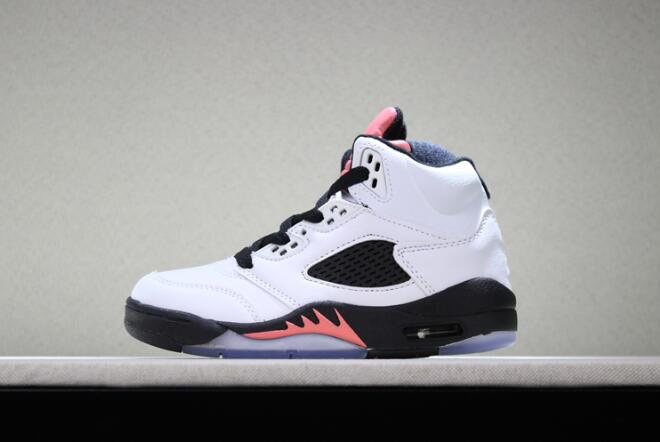 Kid's Air Jordan 5 Retro White/Sunblush-Black Basketball Shoes