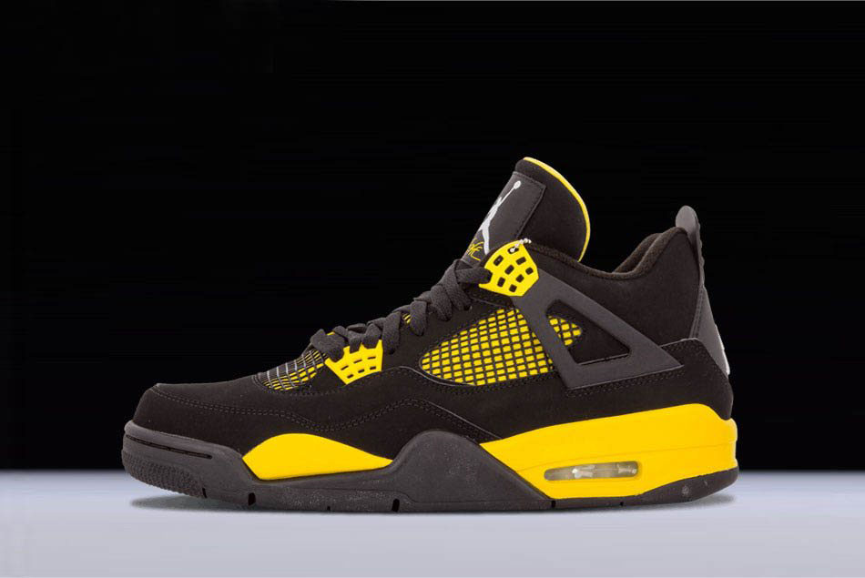 New Air Jordan 4 Retro Thunder Black/White-Tour Yellow 308497-008