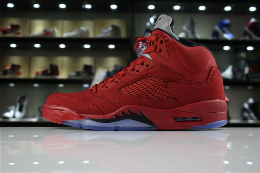 Mens Air Jordan 5 Red Suede University Red/Black 136027-602