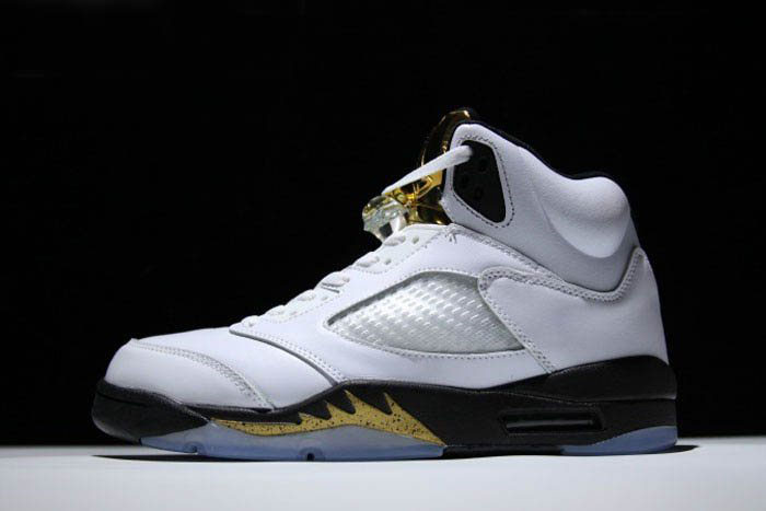 New Air Jordan 5 Retro Olympic White/Black-Metallic Gold Coin 136027-133