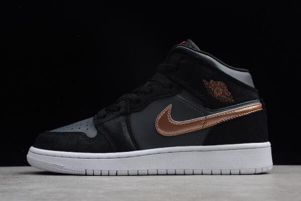 2020 Womens Air Jordan 1 Mid GS Black/Metallic Gold-White For Sale