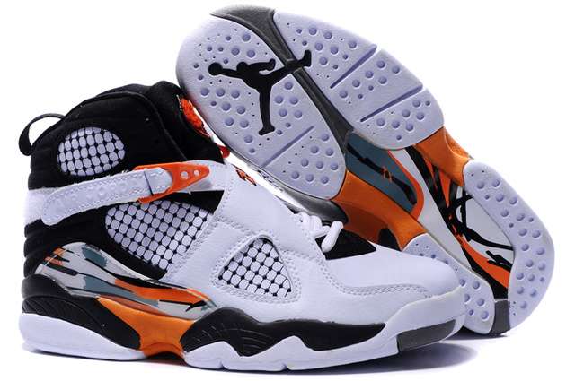 Air Jordan 8 Embroidery Retro Black White Shallow Orange Charcoal Grey