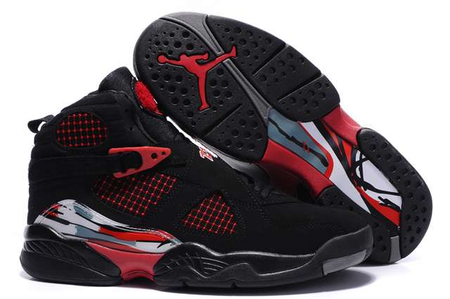 Air Jordan 8 Embroidery Retro Men Black Red Grey