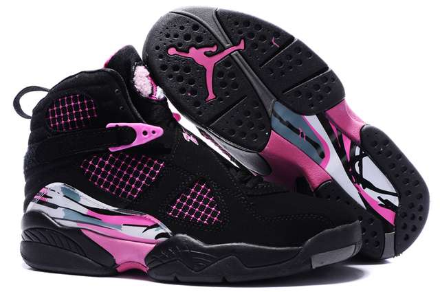 Air Jordan 8 Embroidery Retro Pure Black Pale Purple White