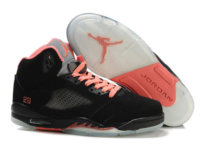 Women Air Jordan 5 GS Black Pink Silver