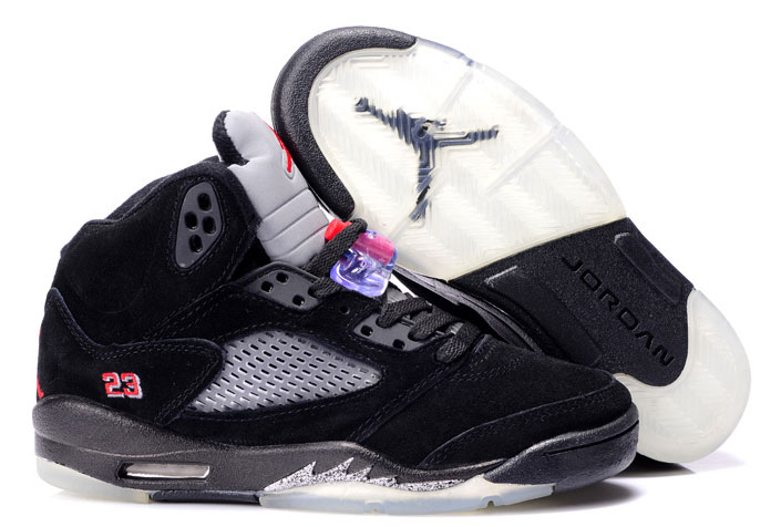 Women Air Jordan 5 Suede Black Grey Red