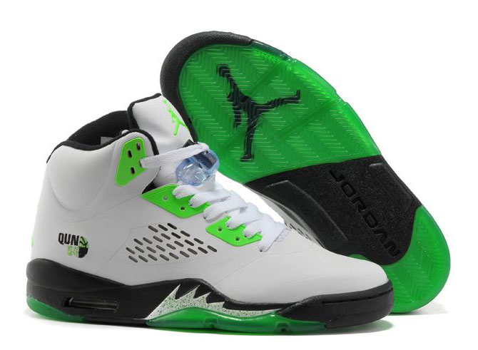 Women Air Jordan 5 & Jordan V White Black Green