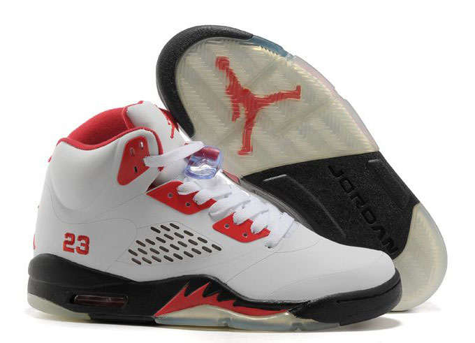 Women Air Jordan 5 & Jordan V White Black/Fire Red
