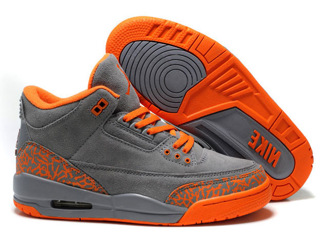 Women Air Jordans 3 & Jordan III Fluff Grey Orange