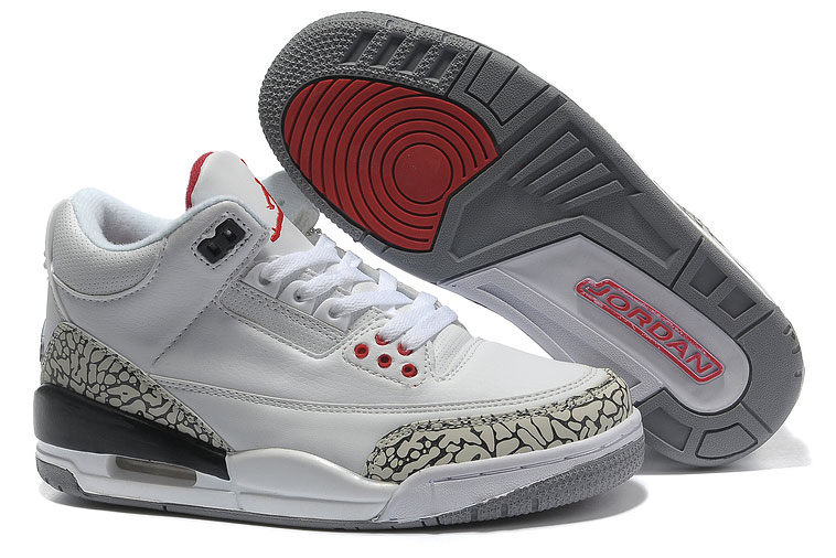 Women Air Jordans 3 White/Grey/Red Cement