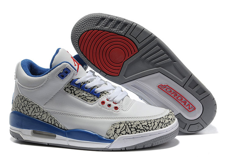 Women Air Jordans 3 White/True Blue Cement