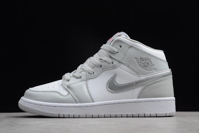 Air Jordan 1 Mid AJ1 GS Grey Fog/Silver-Deadly Pink 555112-012