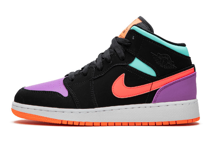 Air Jordan 1 Mid GS AJ1 Black/Orange/Purple 554725-083 For Sale