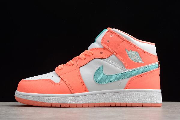 Air Jordan 1 Mid GS Crimson Pulse/Light Aqua-White 555112-814