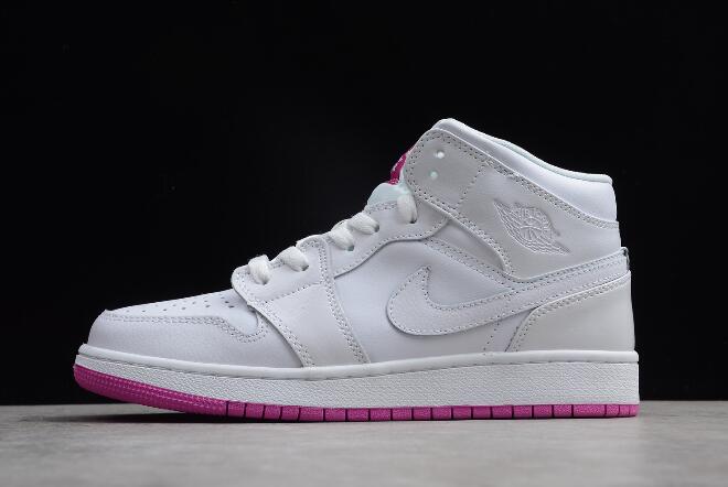 Air Jordan 1 Mid GS White/Fuchsia Blast 555112-100