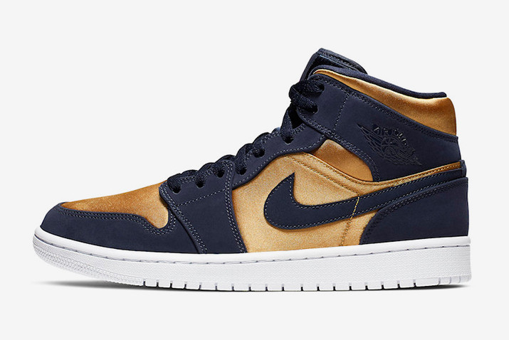 Air Jordan 1 Mid SE Navy Blue/Metallic Gold-White 852542-401