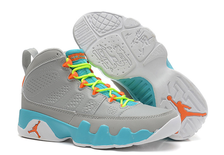 Air Jordan 9 GS Wolf Grey/Neon Orange-Mint Candy
