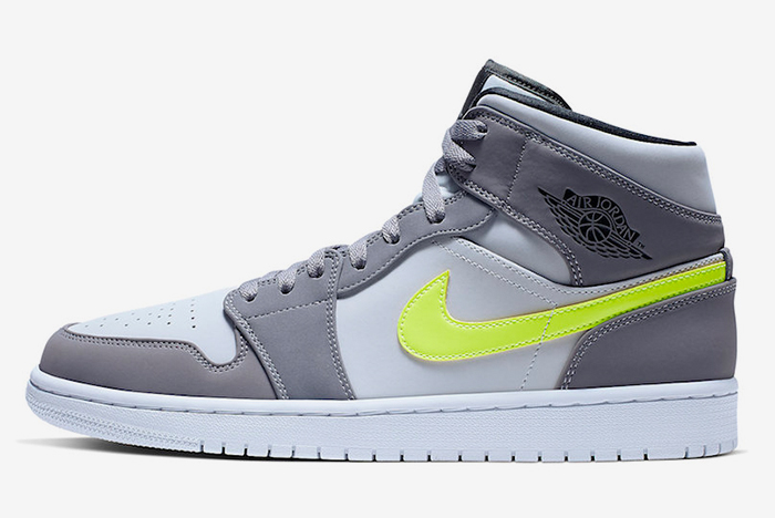 Cheap Air Jordan 1 Mid Neon Yellow Grey AJ1 554724-072 For Sale